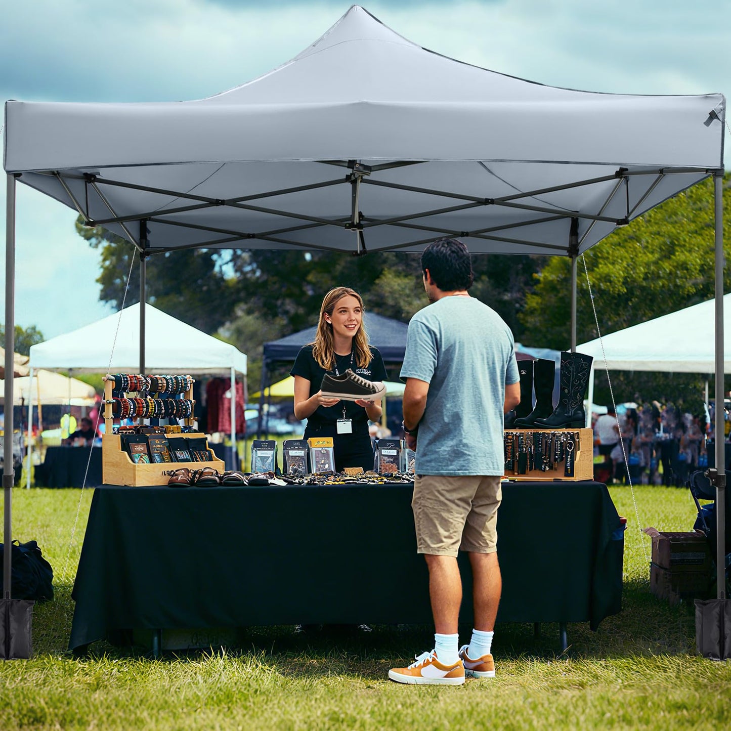 3m x 3m Pop up Canopy Tent, Height Adjustable Easy Setup Gazebo Shelter with Wheeled Bag