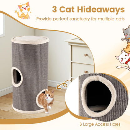 Cat House for Indoor Cats, 3/4-Story Cat Hideaway Cave Bed with Sisal Scratching Pad