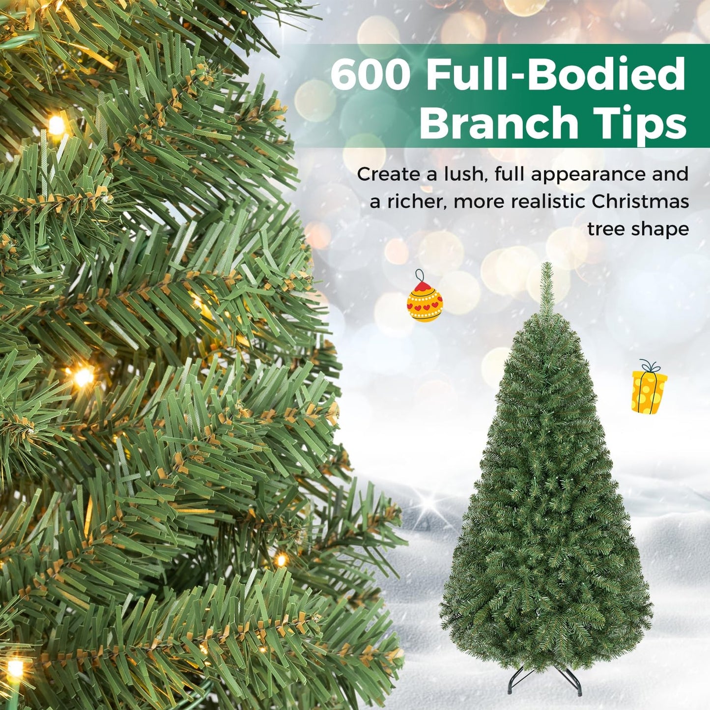 5FT Pre-Lit Artificial Christmas Tree, Hinged Xmas Tree