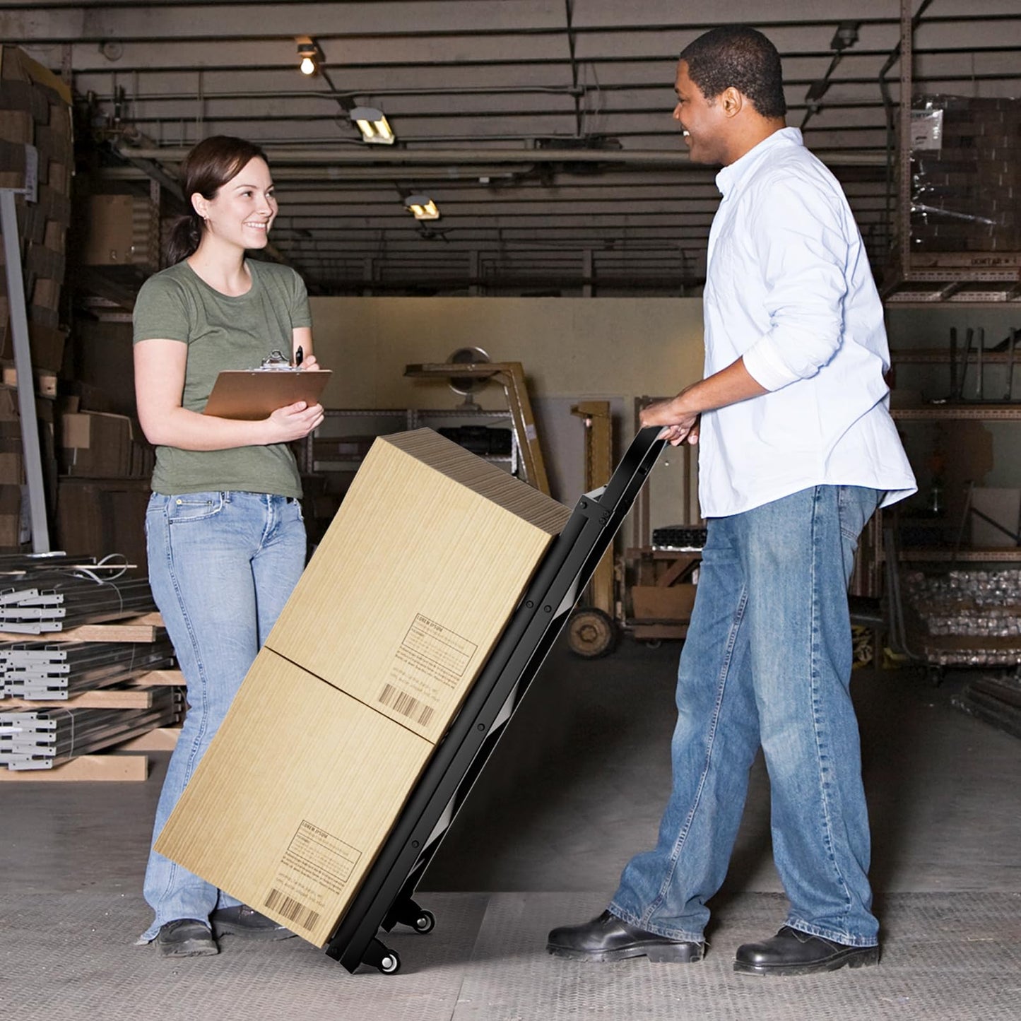 2-In-1 Hand Truck and Ladder Foldable 3-Step Ladder with Non-slip Wide Pedals