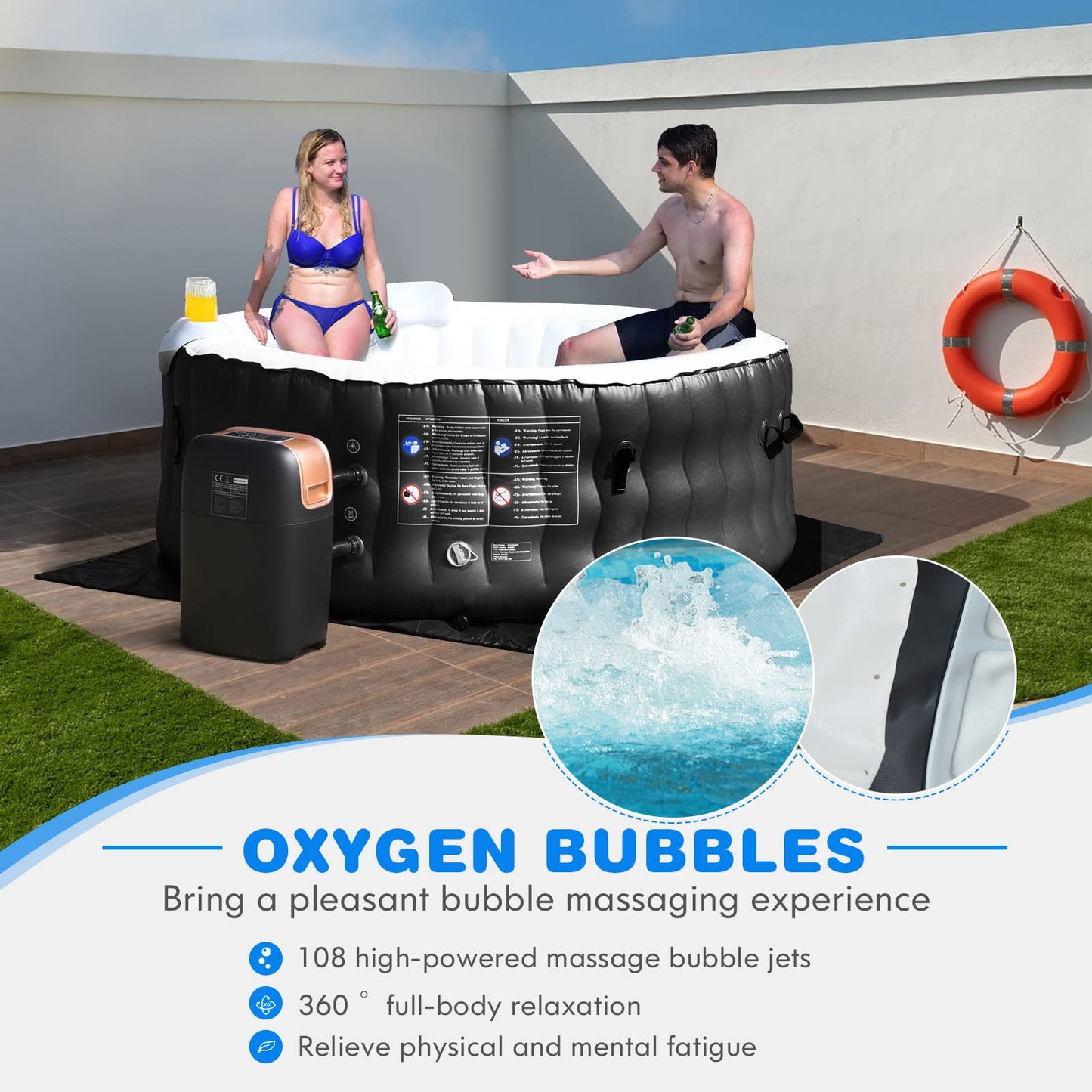 4-6 Person 108 Bubble Jets Outdoor Inflatable Hot Tubs with Headrest