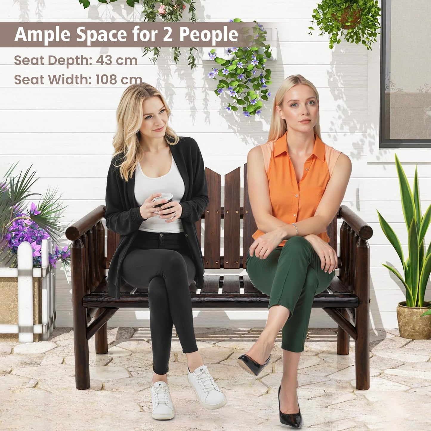 2-Seater Garden Bench, Solid Wood Patio Loveseat Park Bench Chair