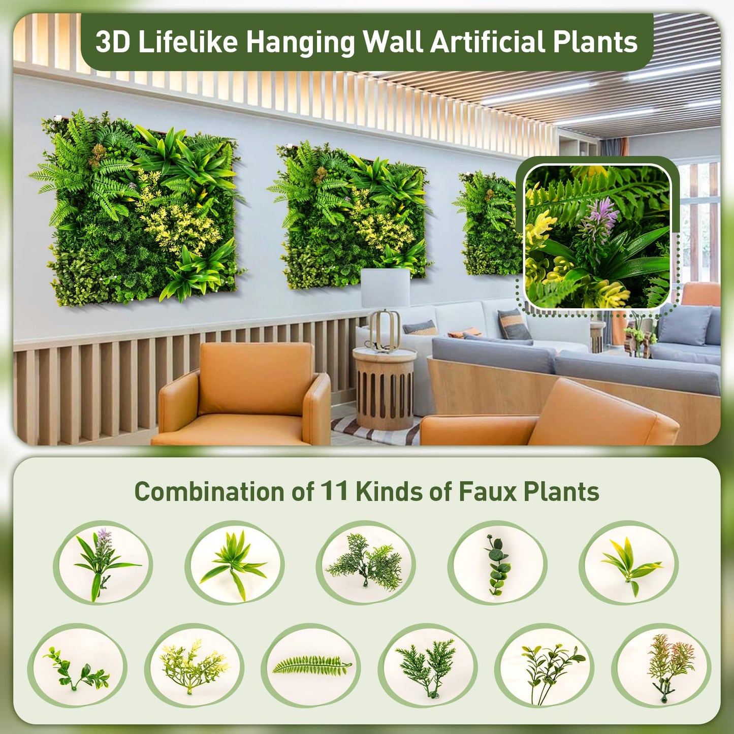 2 Pack Square Framed Artificial Foliage Wall Art for Balcony Home