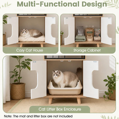 3 in 1 Cat Litter Box Enclosure, Wooden Hidden Washroom Toilet