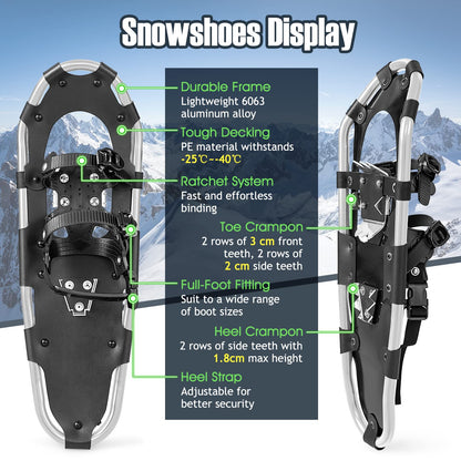 Snow Shoes for Men Women Youth Kids, 30 Inches Aluminum Terrain Snowshoes