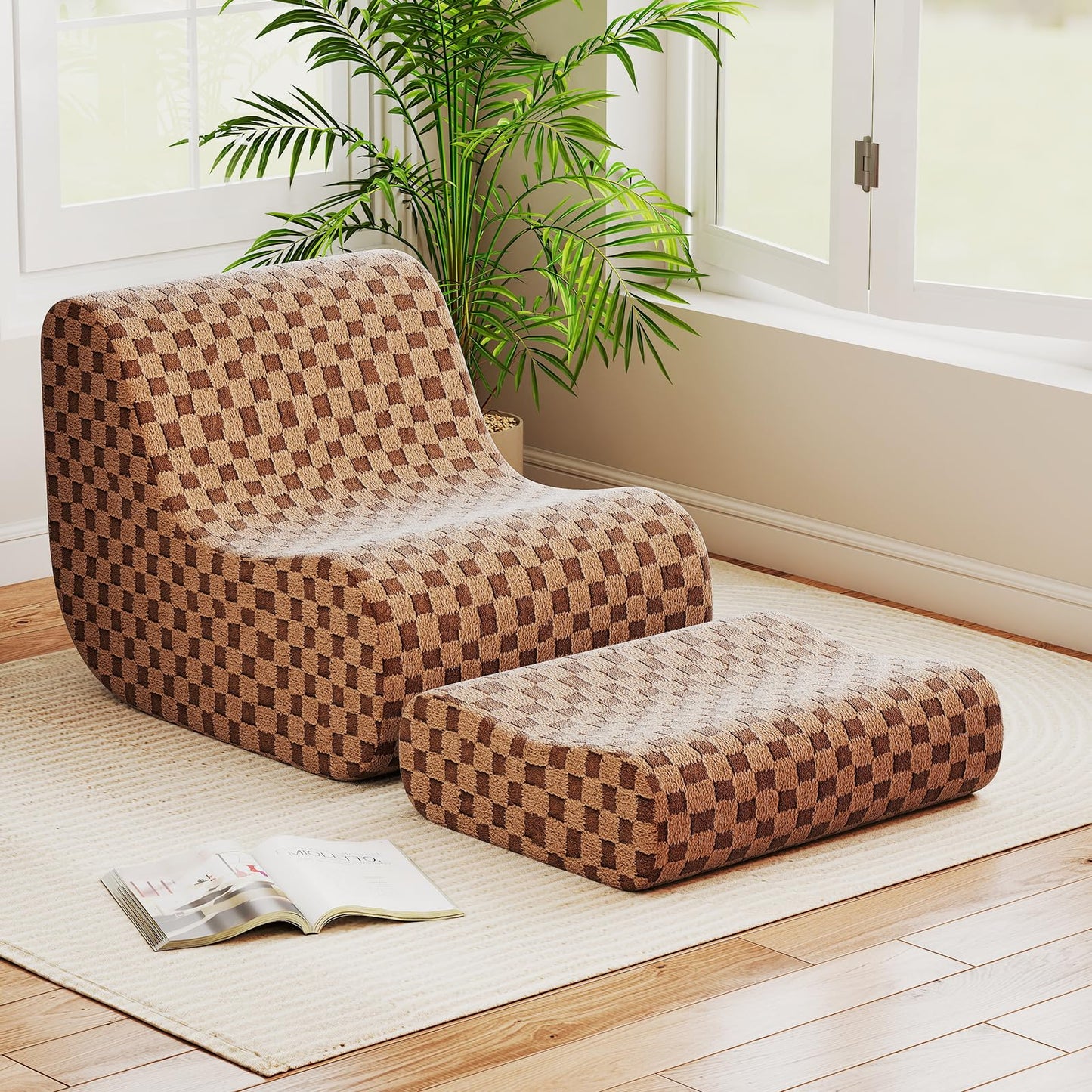 Bean Bag Chair with Ottoman Accent Lazy Sofa Chair Set