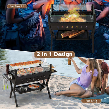 Barbecue Charcoal Grills with Wind Guard and Seasoning Racks