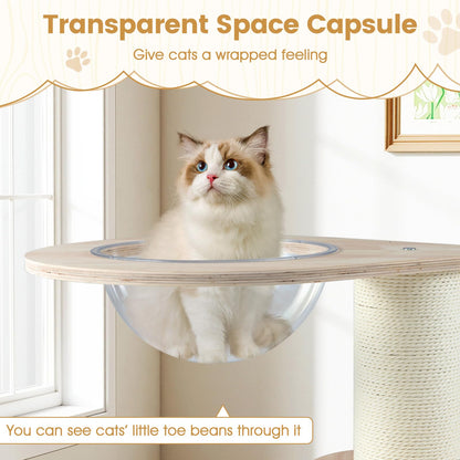 Wooden Cat Tree 3-Level Cute Kitten Tower with Condo Space Capsule Scratching Posts