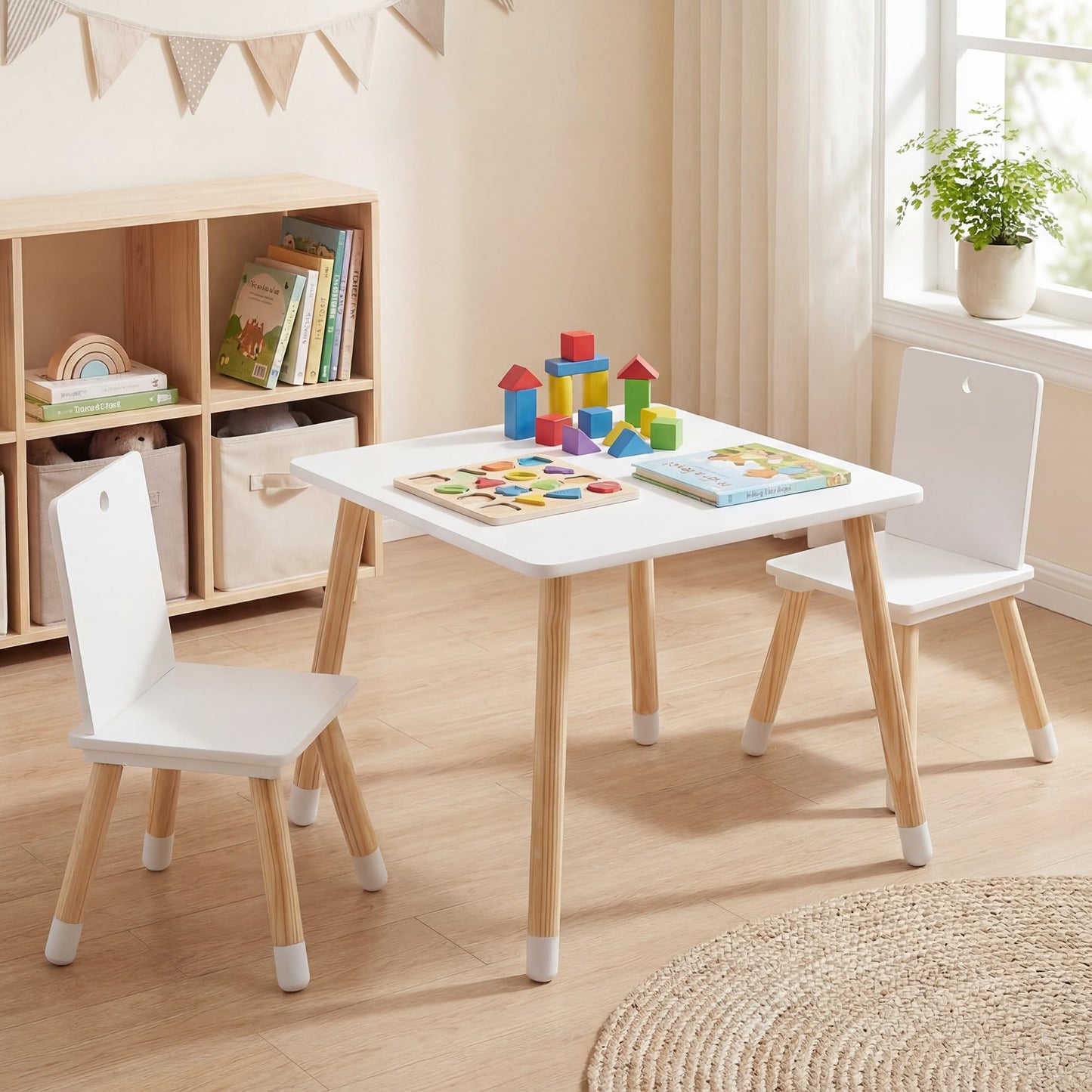 Kids Table and Chair Set, Children Activity Table with 2 Chairs