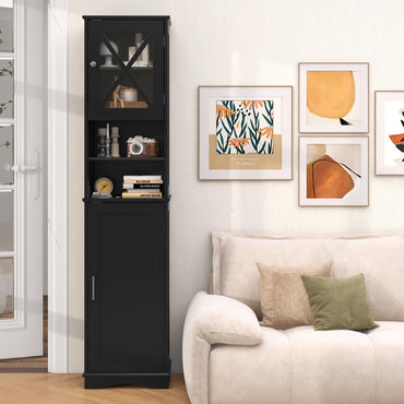 Freestanding Storage Cupboard with 5 Adjustable Shelves and 2 Doors