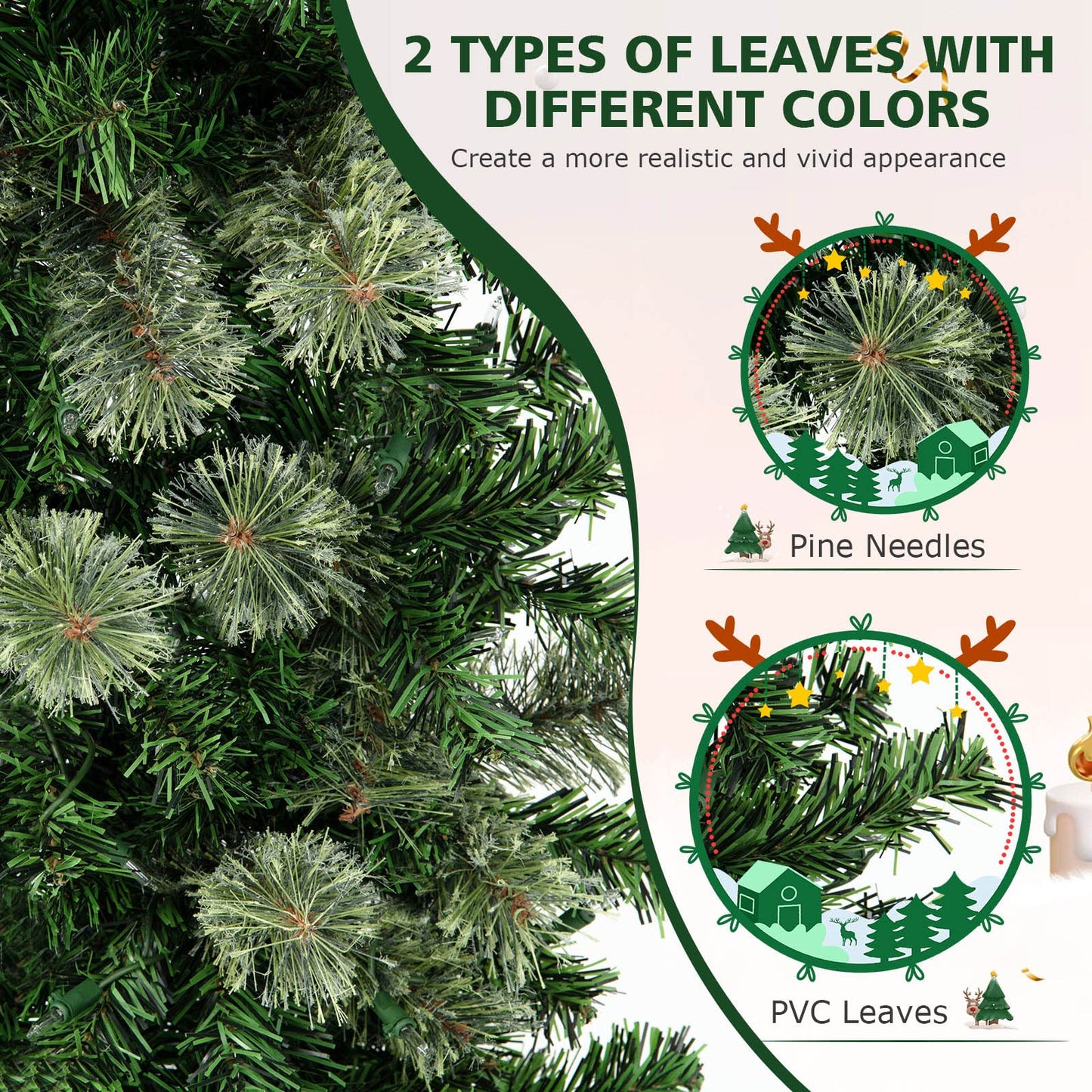 210cm Pre-Lit Half-Shape Christmas Tree with 403 Branch Tips and 150 LED Lights