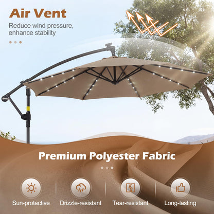 3M Garden Cantilever Parasol, Outdoor Offset Banana Hanging Umbrella with LED Lights