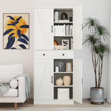 183cm Tall Kitchen Pantry with 4 Barn Doors and 3 Adjustable Shelves