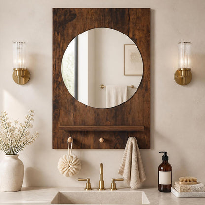 Wall Mirror with Storage Shelf, 3 Hanging Hooks