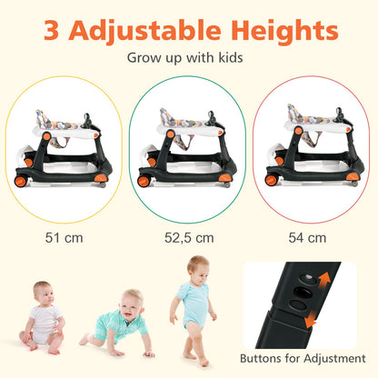 2 in 1 Foldable Toddler Push Along Walker with Music