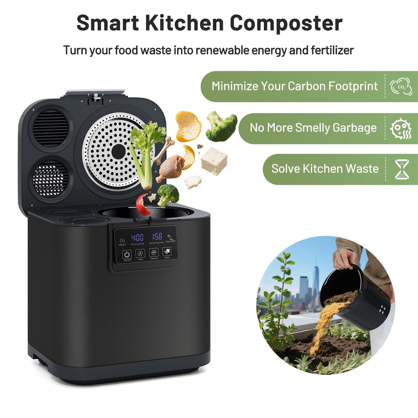 4L Electric Composter with Lid and Auto-Cleaning for Kitchen