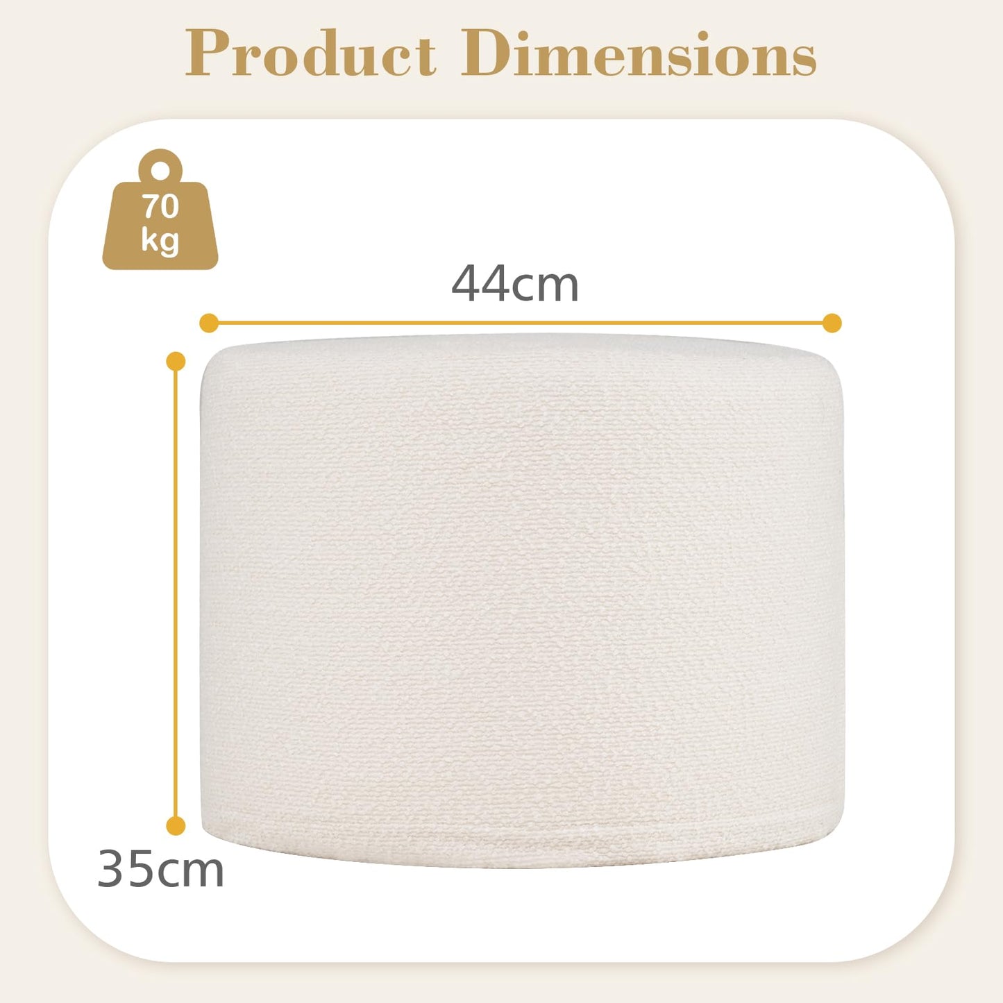 45 cm x 35 cm Round Pouf Ottoman with Loop Yarn Fabric and Machine-washable Cover