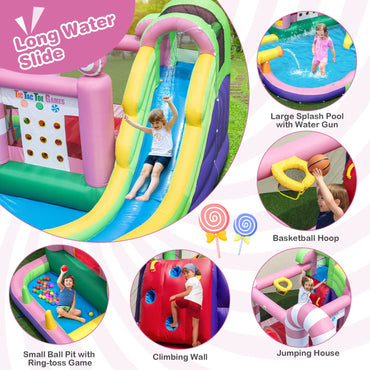 Kids Inflatable Water Park with Slide Blow up Bouncy Castle House for Summer Outdoor Play