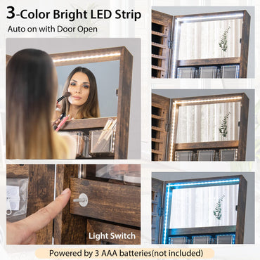 Lockable Floor Jewelry Armoire Organizer with Full Length Mirror
