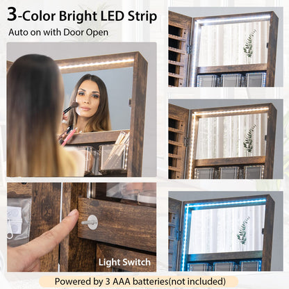 Lockable Floor Jewelry Armoire Organizer with Full Length Mirror