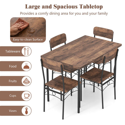 5-Piece Dining Table Set Industrial Metal Frame with Rectangular Table