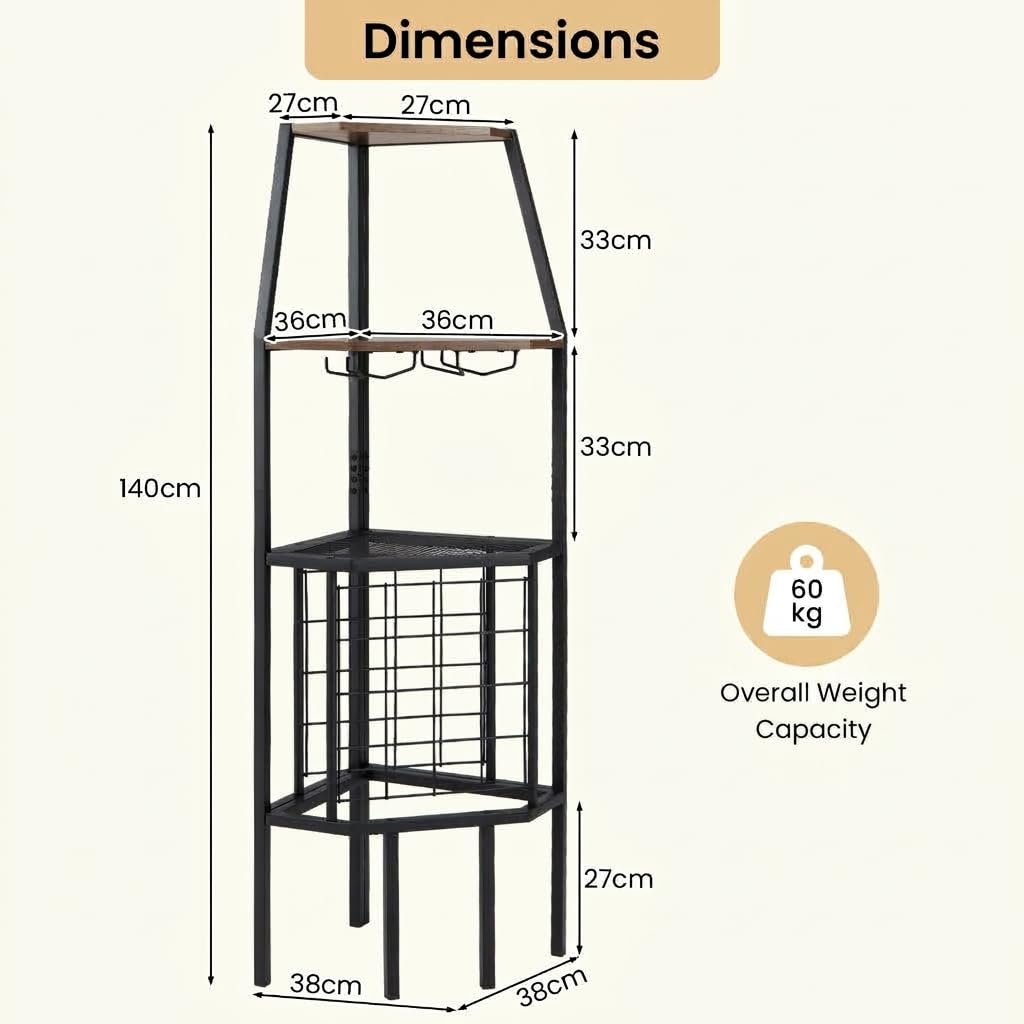 Corner Wine Rack with Glass Holder & Storage Shelves