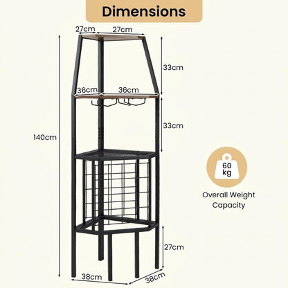 Corner Wine Rack with Glass Holder & Storage Shelves