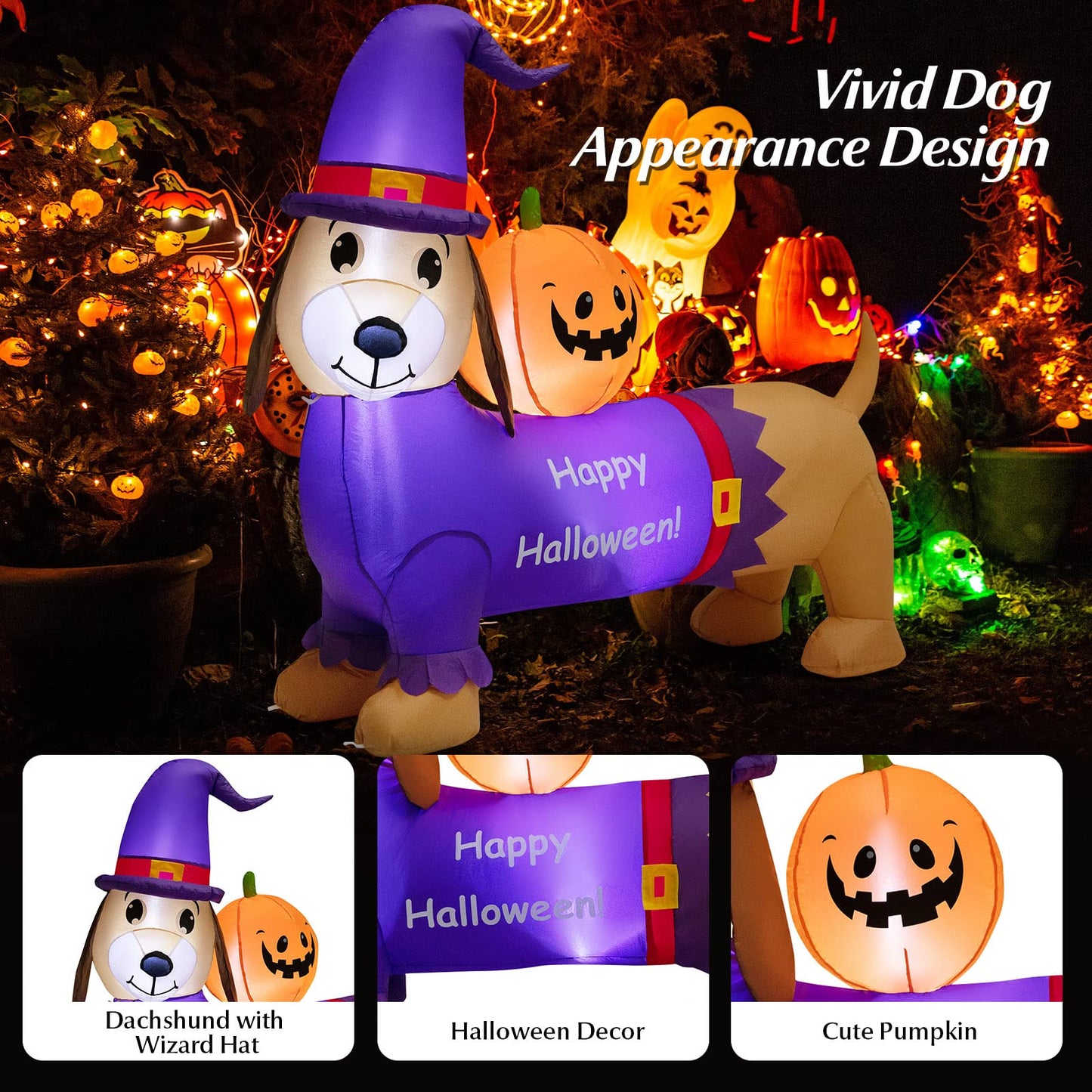 Long Halloween Inflatable Dachshund Dog with Pumpkin