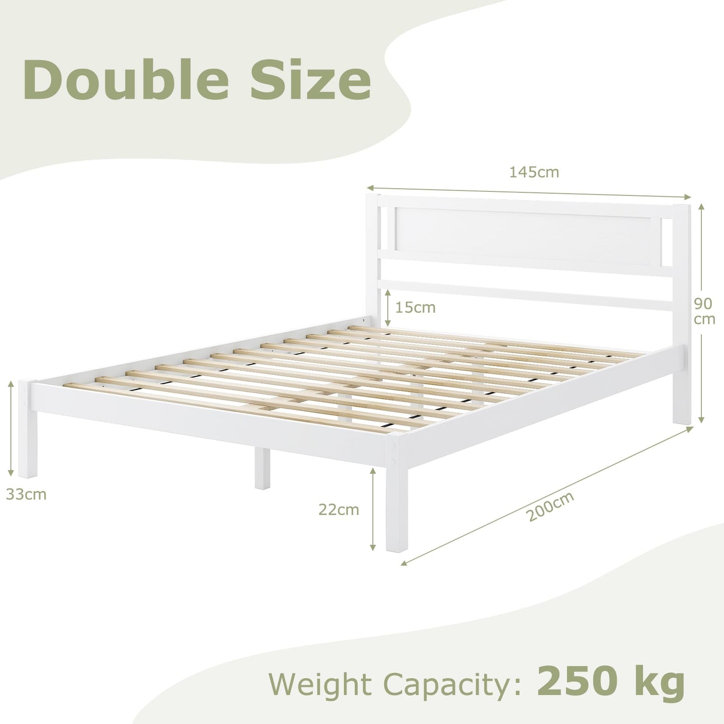 4FT 6 Double Size Bed Frame with 145cm Headboard & 22cm Under bed Storage