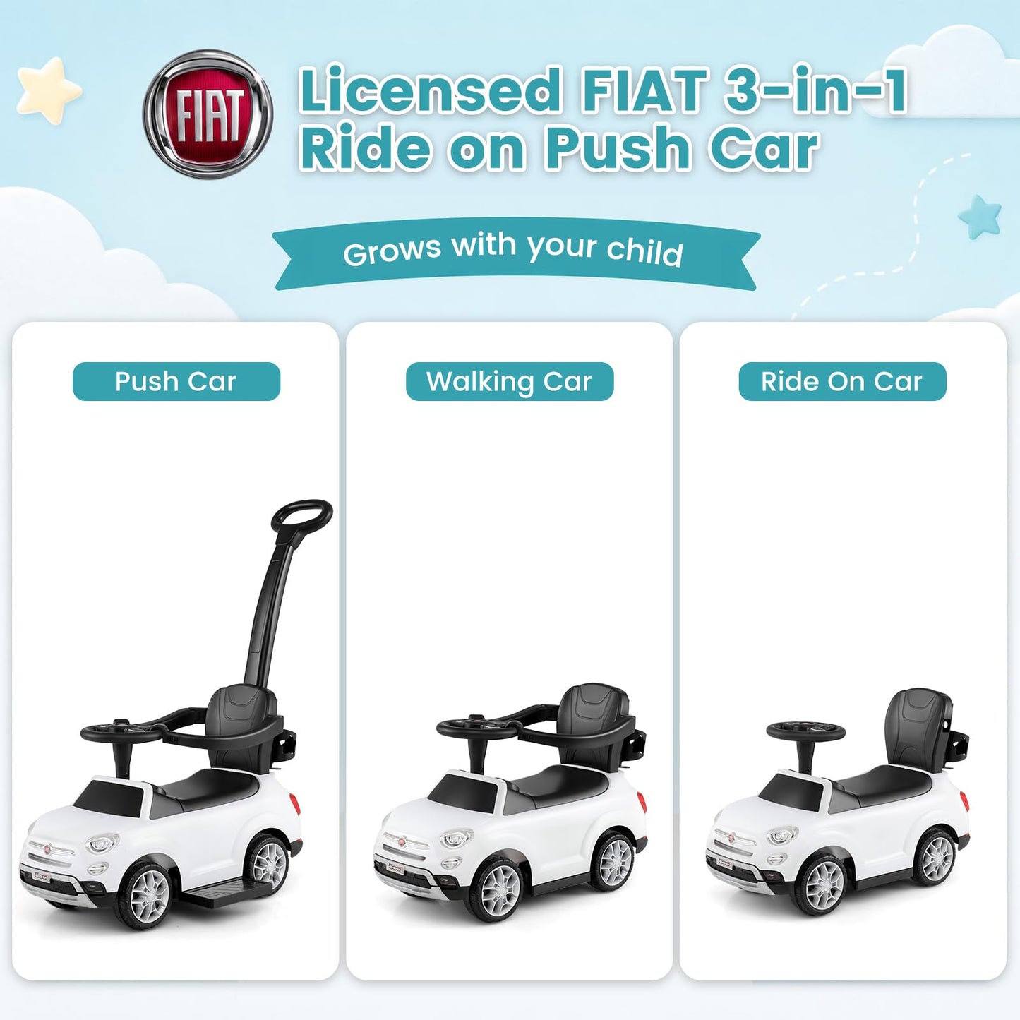 3 in 1 Ride on Push Car, Toddler Push Along Car with Handle