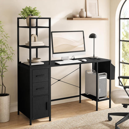 145cm Computer Desk with LED Lights and Power Outlets