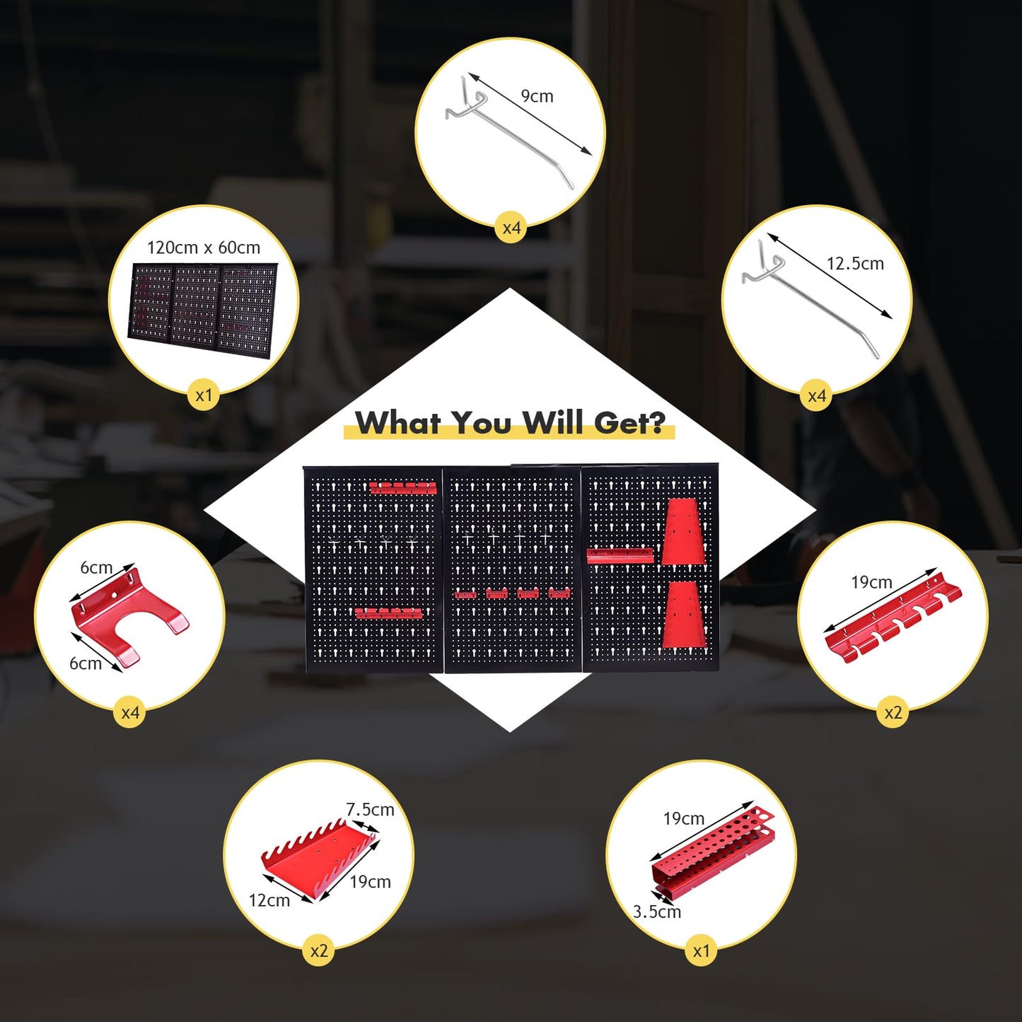 Pegboard Wall Organizer Kit with Drill Bit Storage Rack