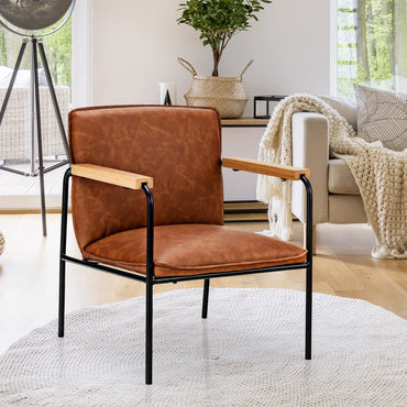PU Leather Accent Chair with Armrests Backrest and Seat Cushion