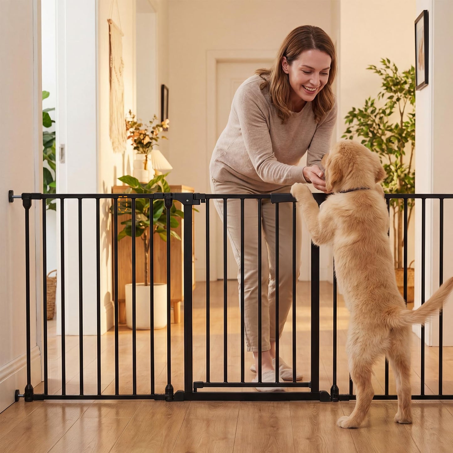 3 Panel Foldable Pet Gate, Pressure Baby Gate with One-hand Opening