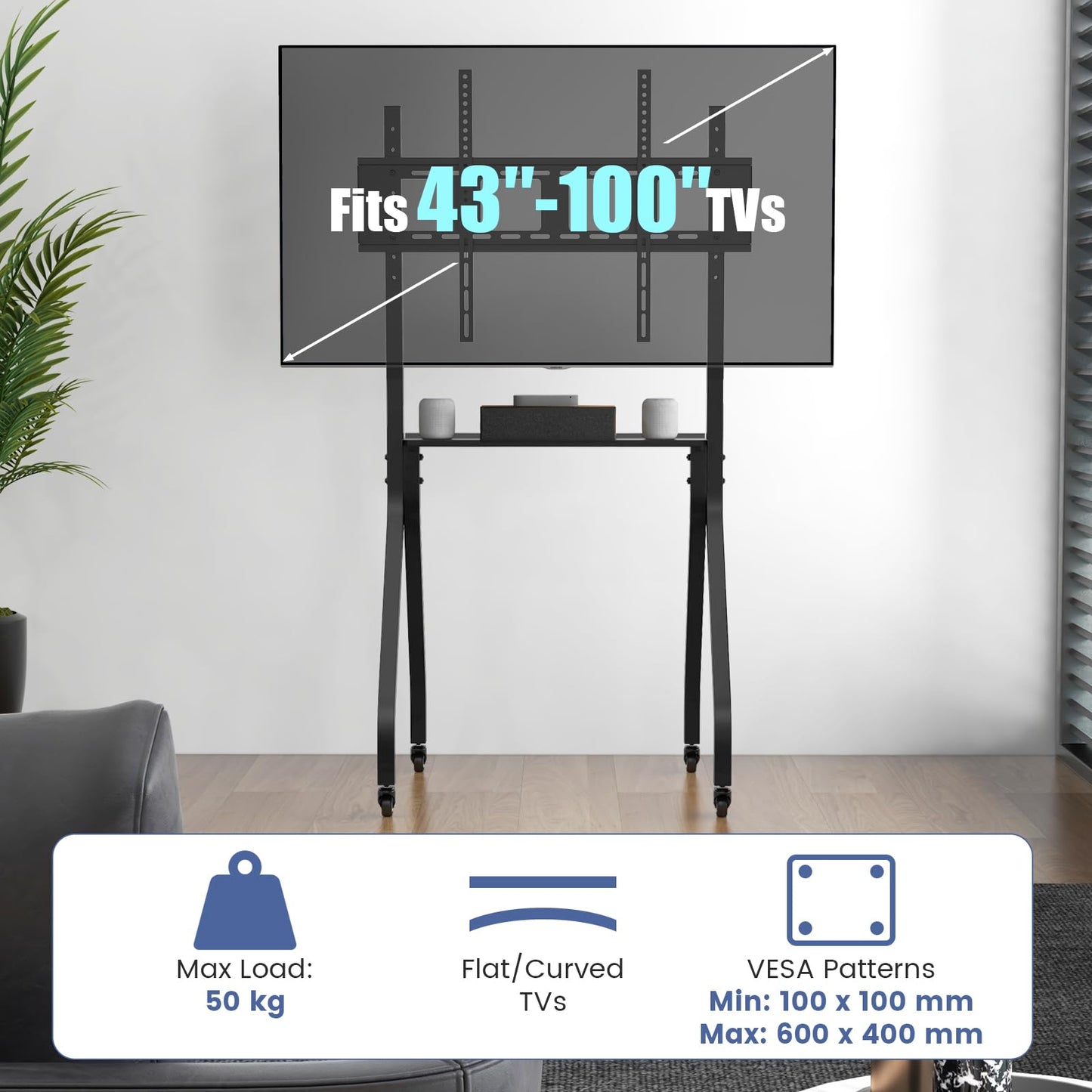 Height Adjustable Floor TV Stand with AV Shelf