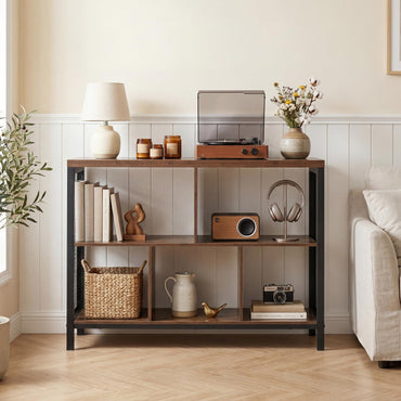 Storage Bookcase, Wooden Freestanding Bookshelf Side Cabinet with Metal Legs