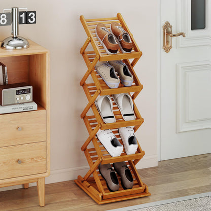 5 Tier Foldable Bamboo Magazine Rack with 2 Adjustable Positions