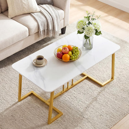 Coffee Table for Living Room, 90cm Marble Effect Center Table
