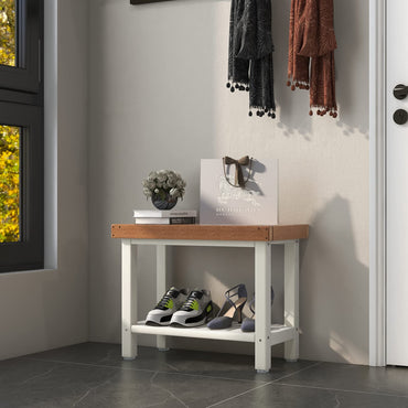 Shower Bench, HDPE Slatted Spa Bath Stool Shower Seat with Storage Shelf