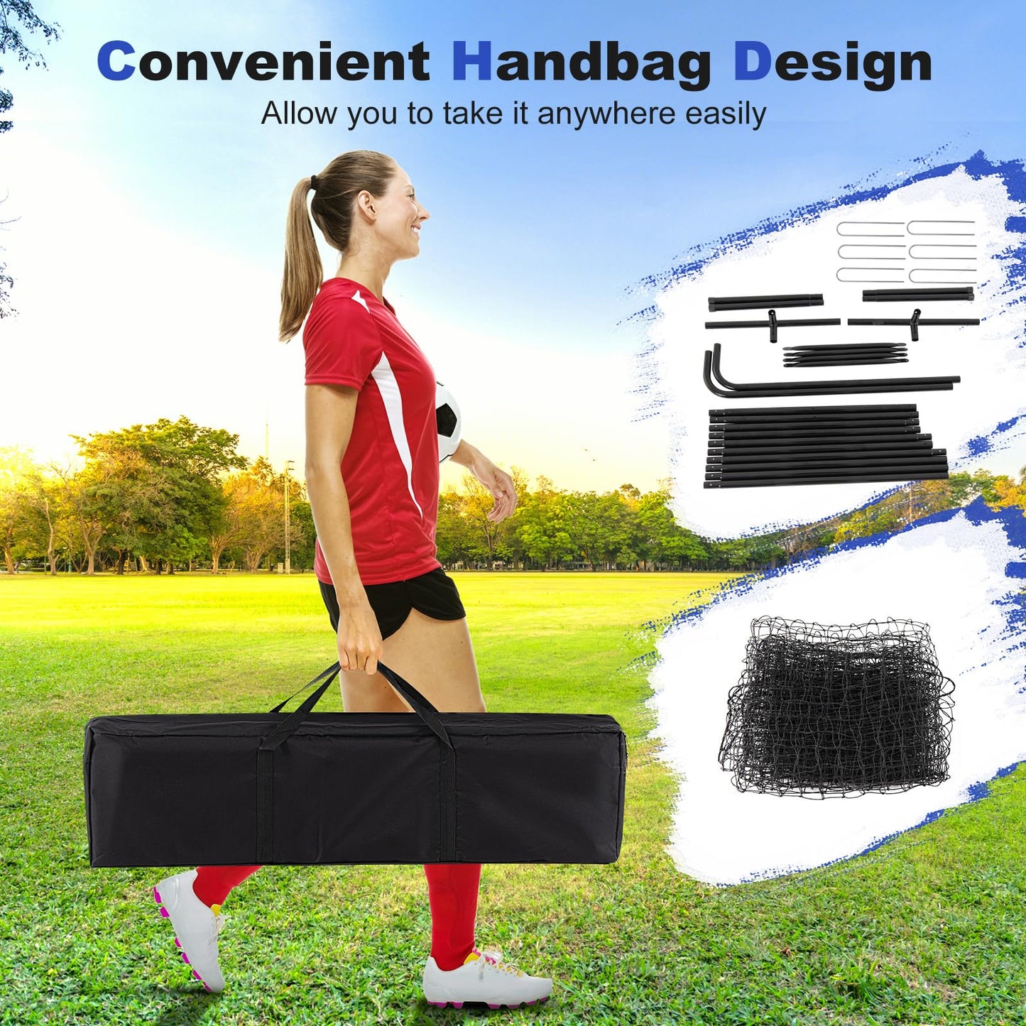 12ft x 6ft Soccer Training Equipment with Carry Bag and Ground Stakes