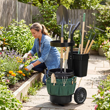 Heavy Duty Rolling Garden Cart with Wheels and Round Bucket