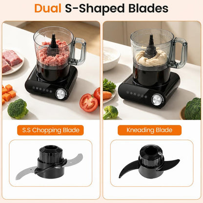 12 Cup Food Processor 600W with 3 Discs & 2 Blades for Slicing Shredding Dough