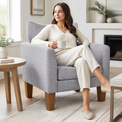 Wingback Armchair, Linen Fabric Accent Chair with Pillow