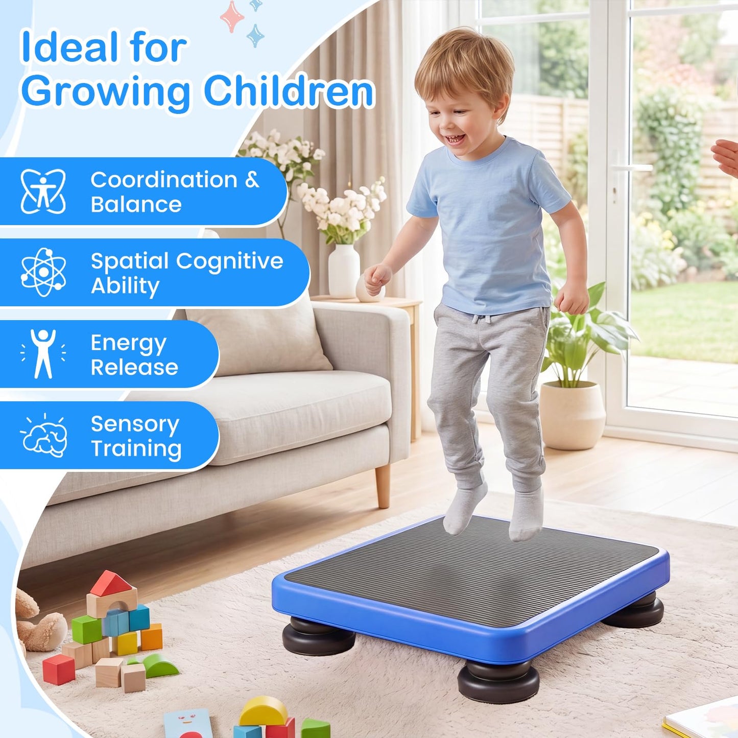 Kids Mini Trampoline Board with Elastic Rope