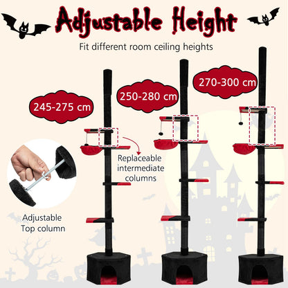 Floor to Ceiling Cat Tree, 5 Tier Tall Cat Tower with 245-300cm Adjustable Height