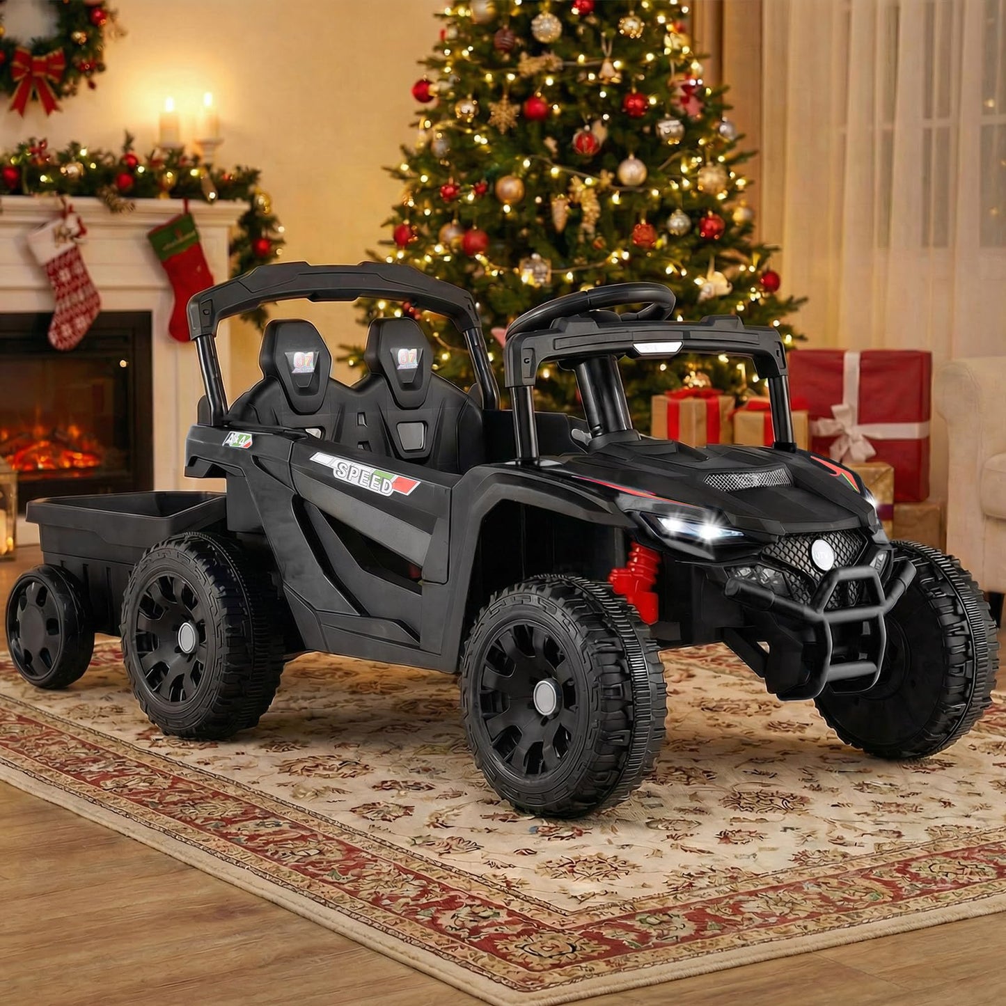 12V Battery Powered Ride On Kids Tractor with Detachable Trailer