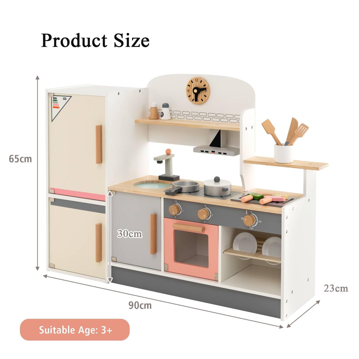 Wooden Pretend Kids Play Kitchen Set with Realistic Range Hood