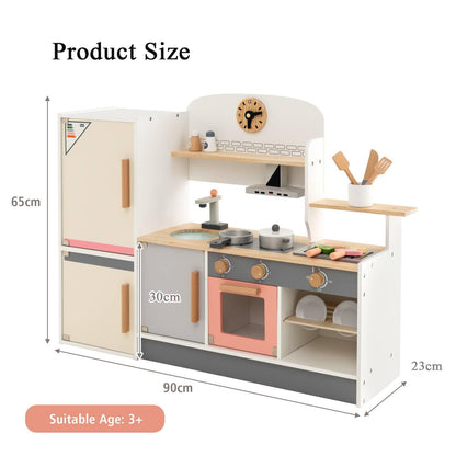 Wooden Pretend Kids Play Kitchen Set with Realistic Range Hood