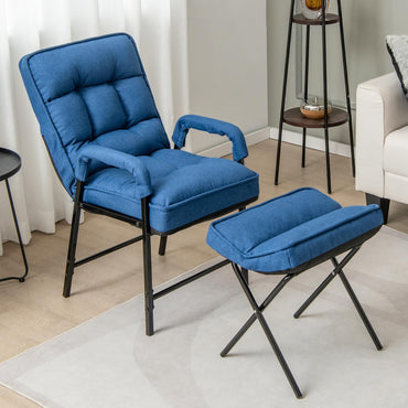 Modern Accent Chair Linen Fabric Arm Chair with Ottoman