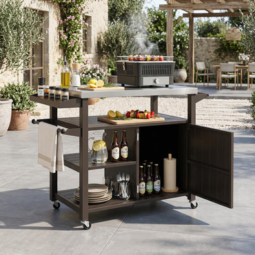 Outdoor Grill Cart Movable Prep Table with Storage Cabinet